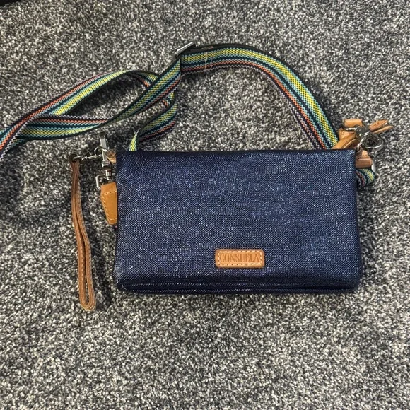 Consuela Navy Crossbody Bag with Multicolor Strap - Picture 1 of 3